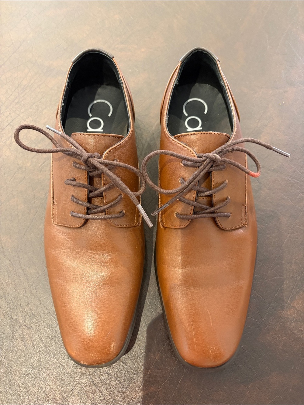 Calvin Klein Men's Brown Leather Lace-Up Dress Shoes